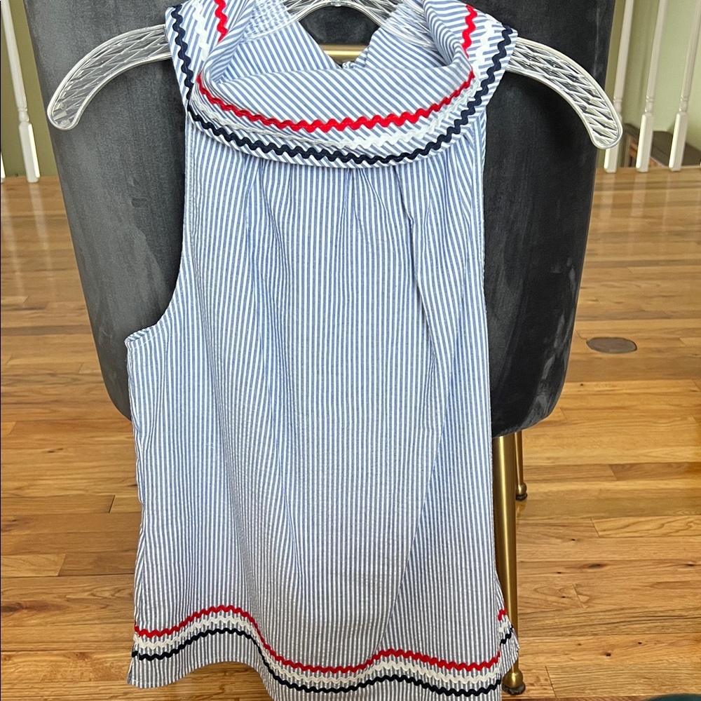 Striped Sleeveless Blouse with Zigzag Trim